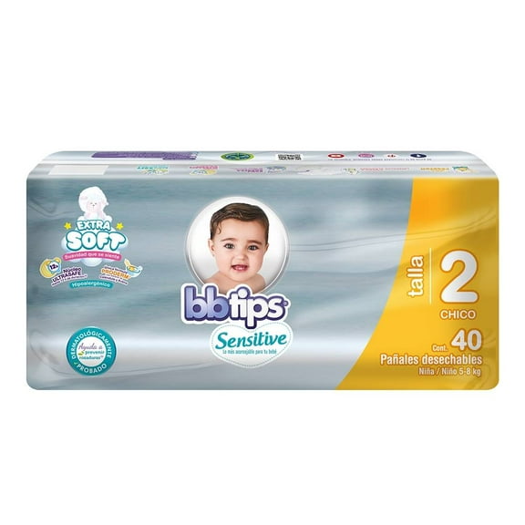 Pañales Bbtips Sensitive talla 2 chico unisex 40 piezas