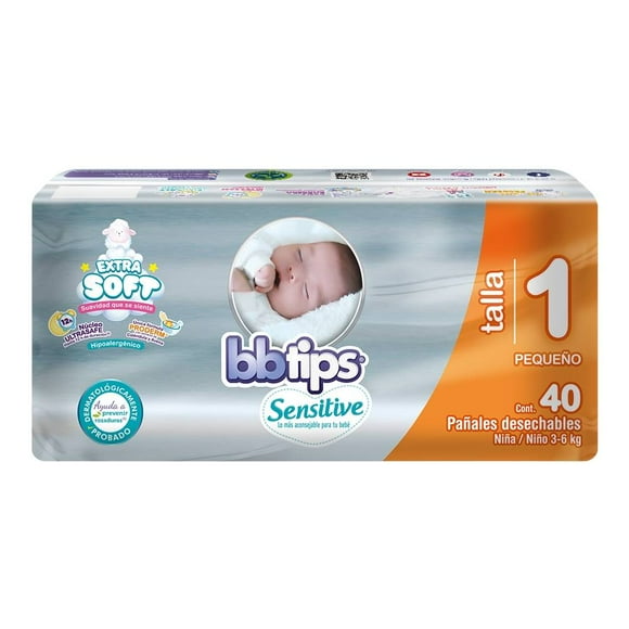 Pañales Bbtips Sensitive talla 1 recién nacido unisex 40 piezas