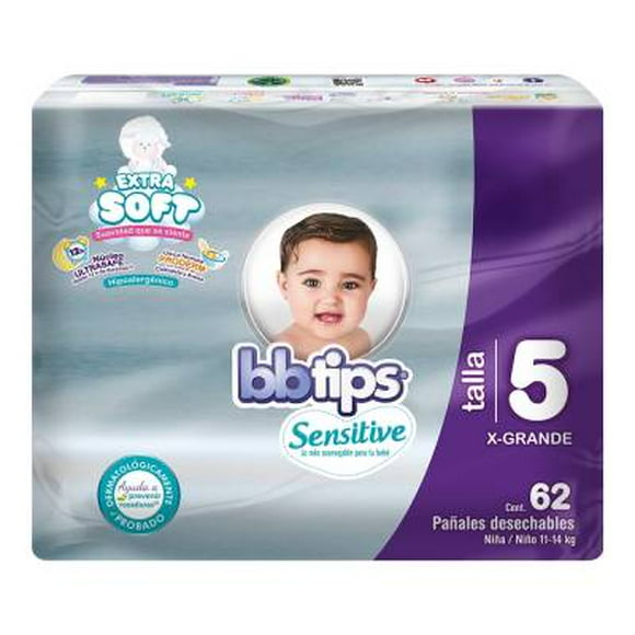 Pañales Bbtips Sensitive talla 5 extra grande unisex 62 piezas