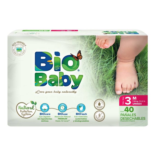 Pañales Bio Baby talla 3 mediano unisex 40 pzas