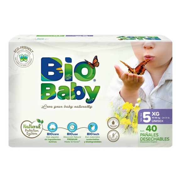 Pañales Bio Baby talla 5 XG unisex 40 pzas