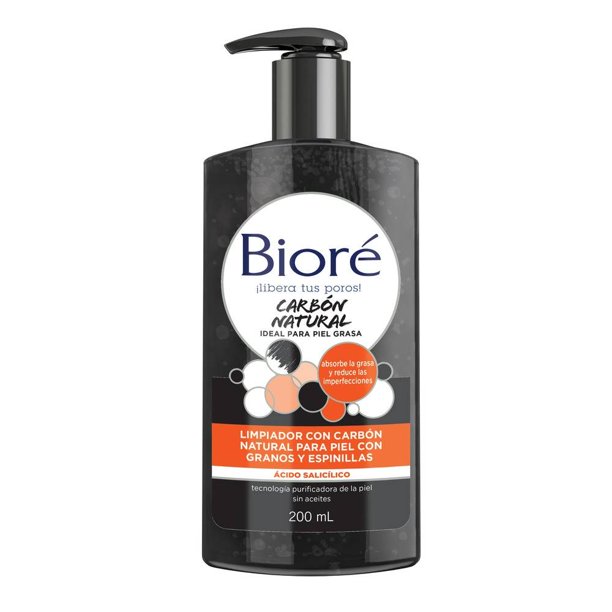 Limpiador facial Bioré carbón natural para granos y espinillas 200 ml