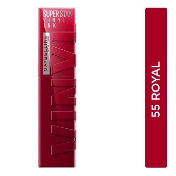 Labial líquido brillante de larga duración, Maybelline Superstay Vinyl Ink tono Royal 55, 4.2ml