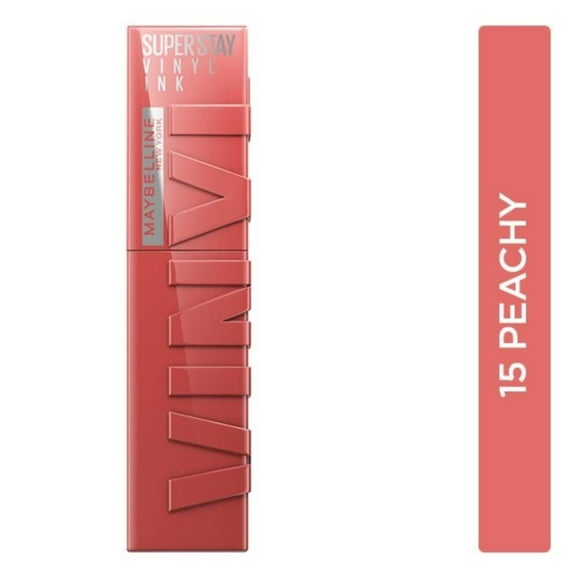 Labial líquido brillante de larga duración, Maybelline Superstay Vinyl Ink tono Peachy 15, 4.2ml