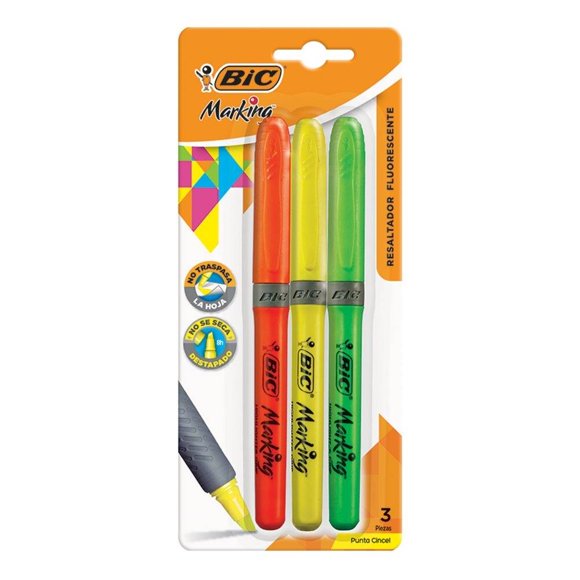 Marcatextos Bic Brite Liner Grip fluorescentes 3 pzas