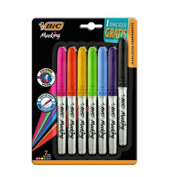 Marcadores Bic Marking Punto Fino 1.1 mm Surtido de Colores 6 Piezas + 1