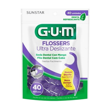 Palillos con hilo dental GUM Flossers flossers ultra deslizante menta refrescante 40 piezas