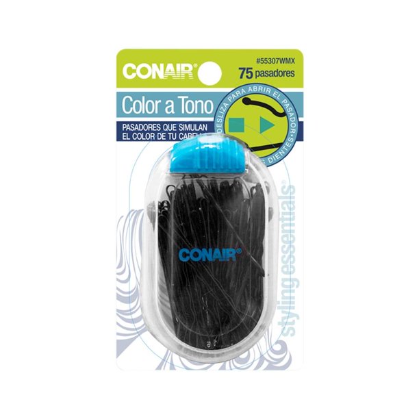 Pasadores para cabello Conair color negro con estuche de viaje 75 pzas