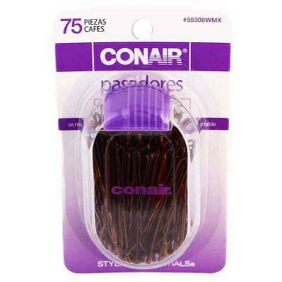 Pasadores para cabello Conair color café con estuche de viaje 75 pzas