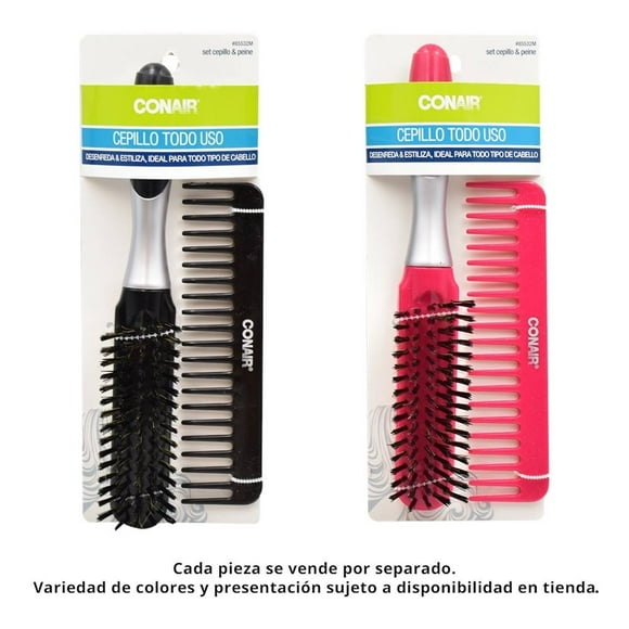 Set de cepillo y peine Conair cerdas naturales varios colores 2 pzas