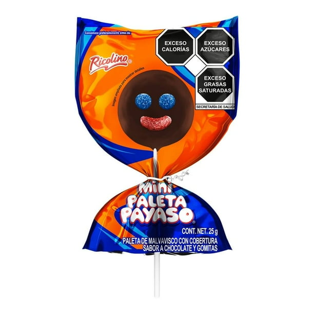 Paleta de malvavisco Paleta Payaso Mini con cobertura sabor chocolate y gomitas 25 g