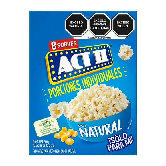 Palomitas para microondas ACT II minis sabor natural 8 sobres de 45 g c/u