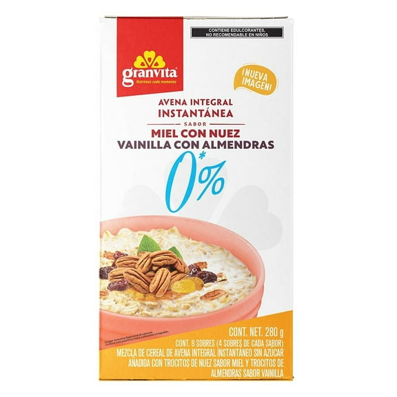 Avena integral Granvita instantánea dos sabores 8 sobres de 35 g c/u