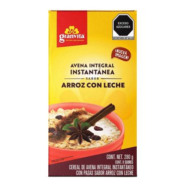 Avena integral Granvita instantánea sabor arroz con leche y pasas 280 g