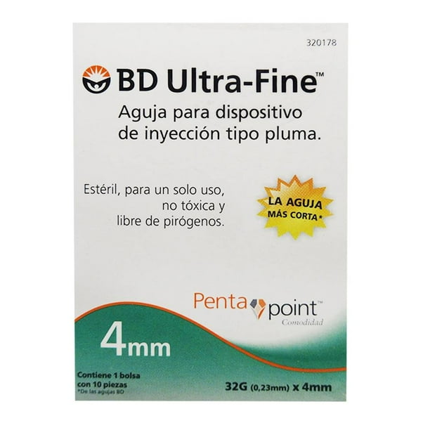 Aguja BD Ultra Fine para dispositivo de inyección tipo pluma 4 mm 10 pzas