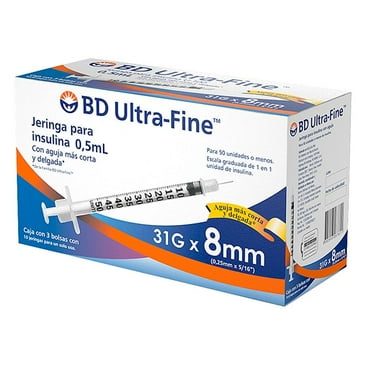 Jeringa BD Ultra Fine para insulina 0.5 ml 31G x 8 mm 30 pzas