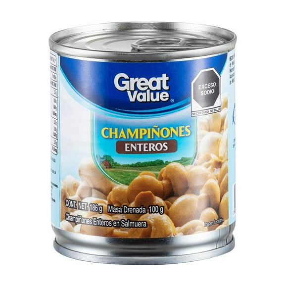 Champiñones Great Value enteros en salmuera 186 g