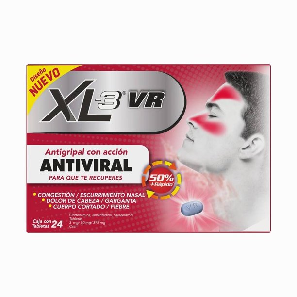 Antigripal XL-3 VR Clorfenamina 3 mg / Amantadina 50 mg / Paracetamol 375 mg 24 tabletas