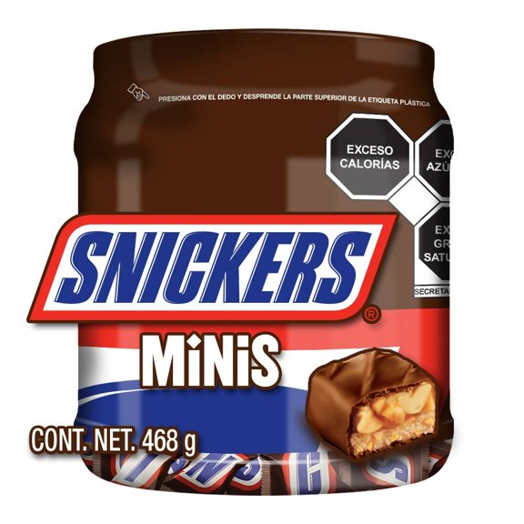 Chocolate Snickers minis con leche relleno de caramelo 52 pzas de 9 g c/u