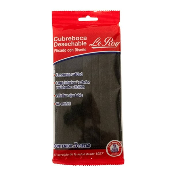 Cubrebocas desechable Le Roy plisado negro 5 pzas