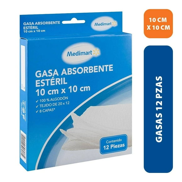 Gasa Medimart absorbente estéril 10 cm x 10 cm 12 pzas