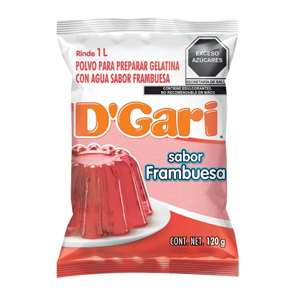 Polvo para preparar gelatina D' Gari de agua sabor frambuesa 120 g