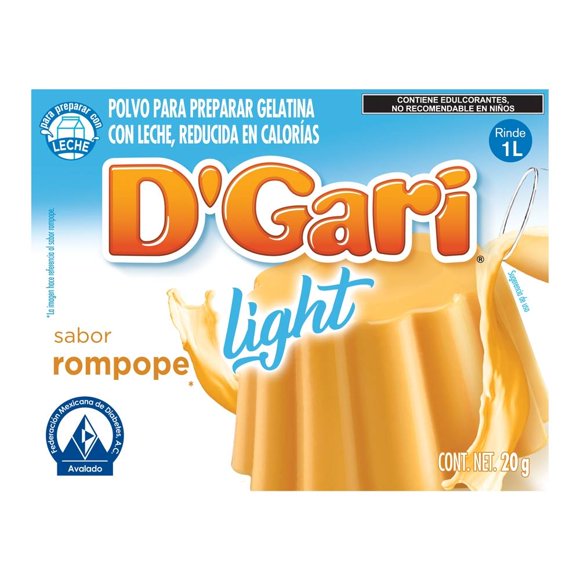 Polvo para preparar gelatina D' Gari de leche light sabor rompope 20 g