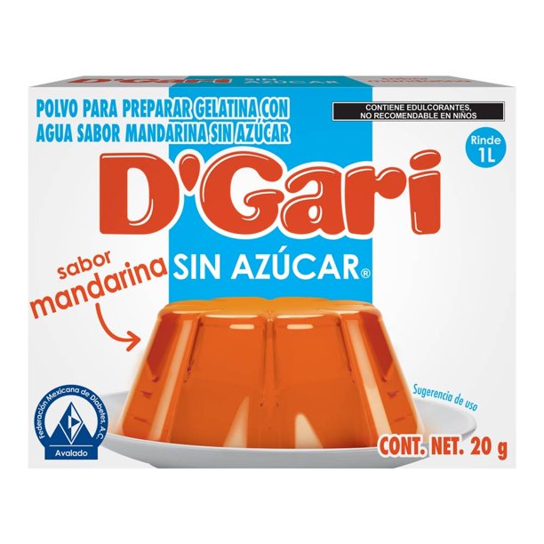 Polvo para preparar gelatina D' Gari Sin Azúcar de agua sabor mandarina 20 g