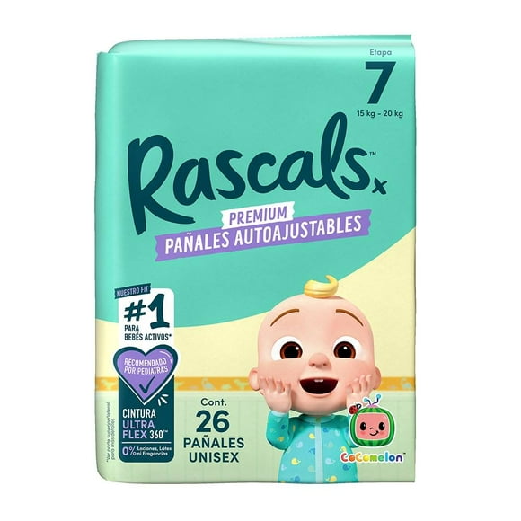 Pañales Rascal + Friends CoComelon auto ajustables etapa 7 extra extra grande 26 pzas