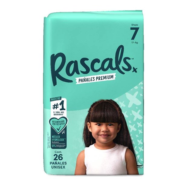 Pañales Rascals Premium etapa 7 unisex  26 piezas