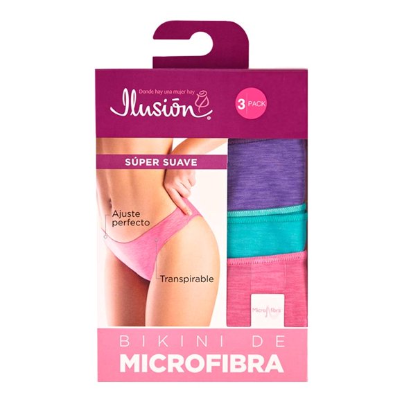 Bikini Ilusión para Mujer, Multicolor Microfibra Transpirable 1 Paquete con 3 Piezas Talla CH