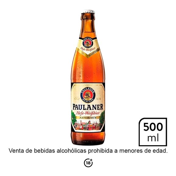 Cerveza clara Paulaner hefe weissbier naturtrub botella de 500 ml