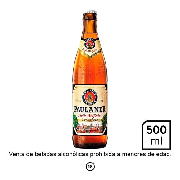 Cerveza clara Paulaner hefe weissbier naturtrub botella de 500 ml