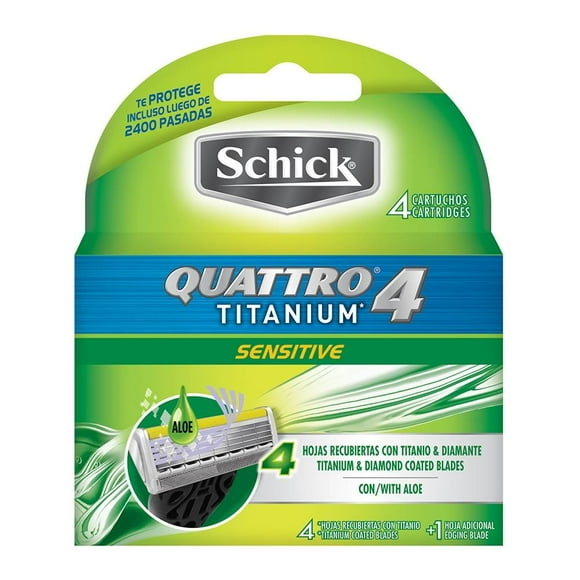 Cartuchos para afeitar Schick Quattro titanium 4 sensitive para afeitar 1 paquete con 4 pzas