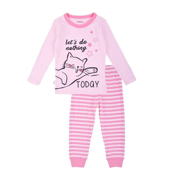 Pijama Baby Creysi Niña 2A Gatito Rayas Rosa 2 Piezas