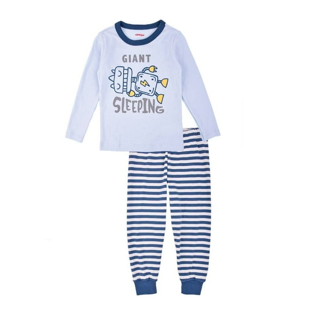 Pijama Baby Creysi Niño 2 Robot con Rayas Manga Larga Azul 2 Piezas