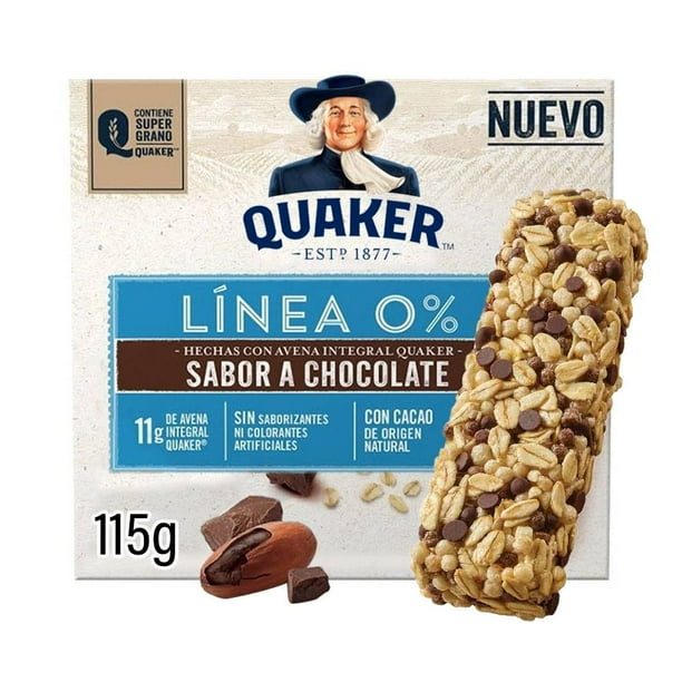 Barra de avena Quaker Línea 0% integral sabor chocolate amargo 115 g