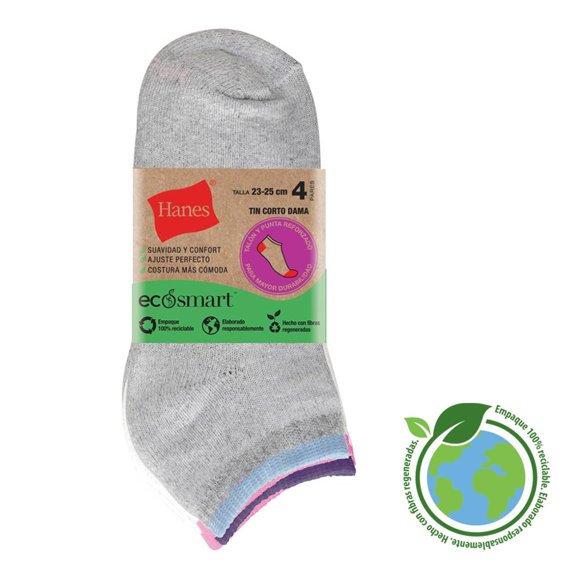 Tin Hanes Ecosmart Unitalla Gris Jaspeado y Blanco 4 Pares