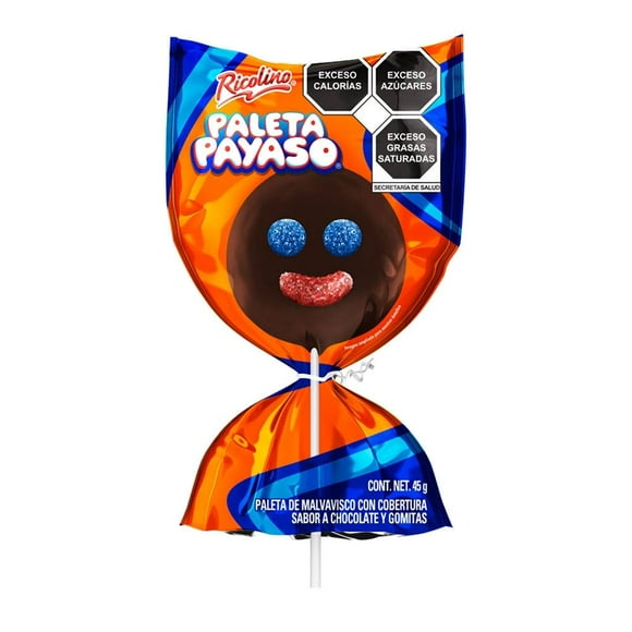 Paleta de malvavisco Paleta Payaso con cobertura sabor chocolate y gomitas 45 g