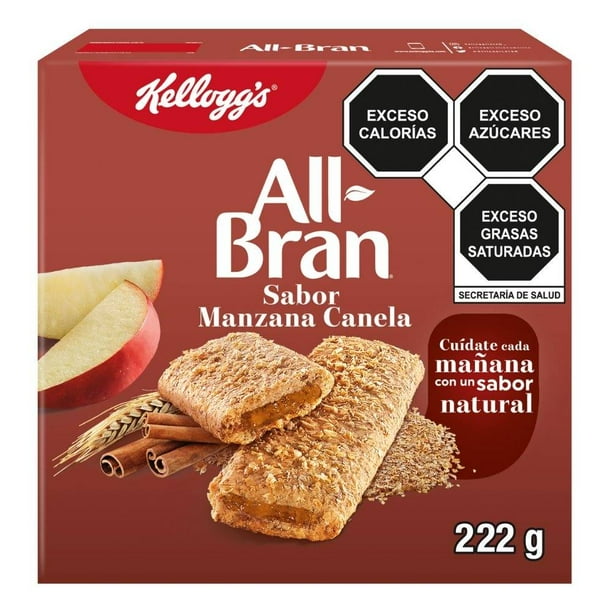 Barras Kellogg's All Bran rellenas sabor manzana canela 6 paquetes de 2 barras c/u