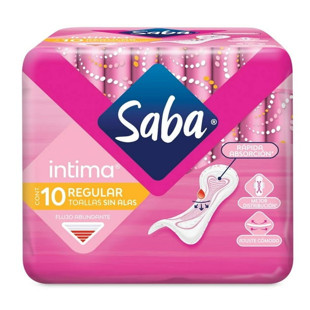 Toallas femeninas Saba Intima regular sin alas flujo abundante 10 pzas