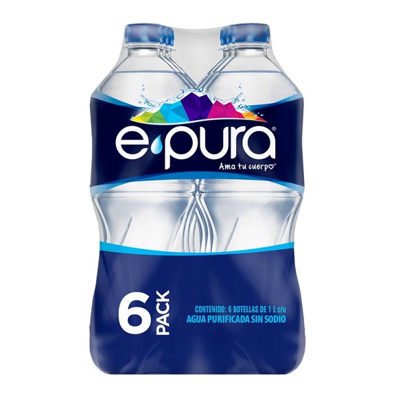 Agua Epura purificada sin sodio 6 botellas de 1 l c/u