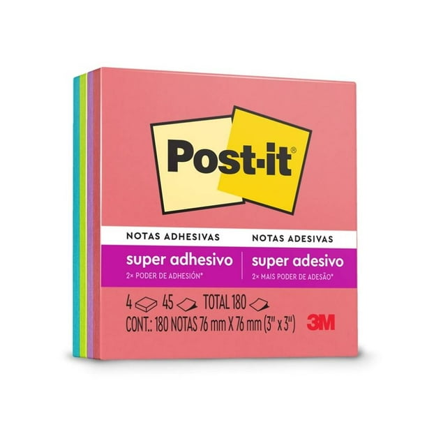 Notas Adhesivas 3M Post-It Super Sticky Color Neón Varios Colores 1 pza