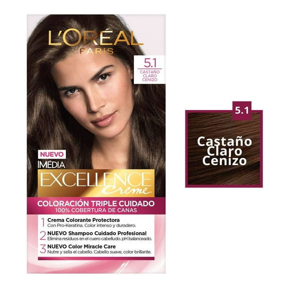 Tinte para cabello L'Oréal Imédia Excellence creme 5.1 castaño claro cenizo