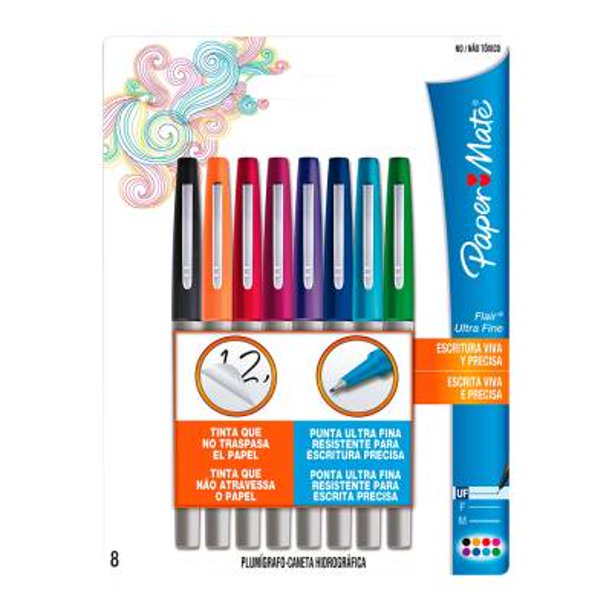 Plumones Paper Mate Flair Punta Ultra Fina Colores Surtidos 8 pzas