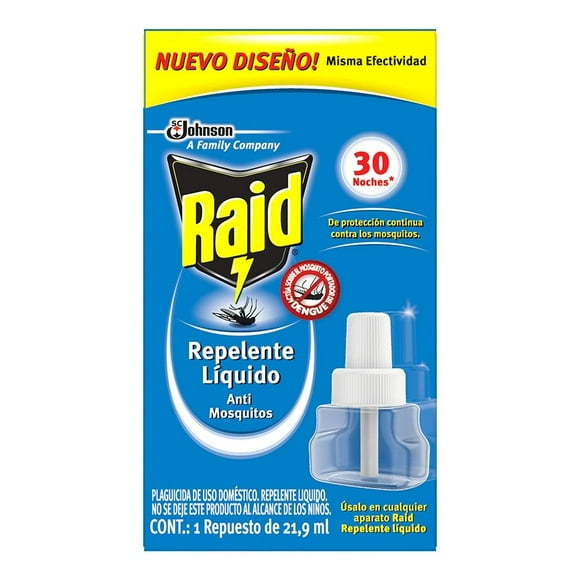 Anti mosquitos insecticida Líquido Raid 30 noches sin aroma Repuesto 21.9 ml