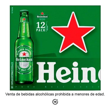 Cerveza clara Heineken 12 botellas de 355 ml c/u