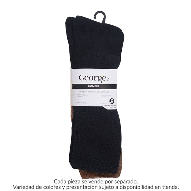 Calcetas George para Hombre, Diabético 7909 Negro y Caqui 2 Pares Unitalla