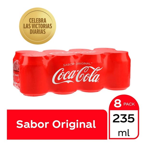 Refresco Coca Cola sabor original mini 8 latas de 235 ml c/u