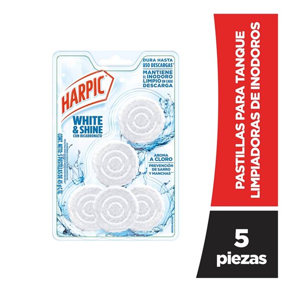 Pastilla para tanque Harpic white & shine bicarbonato 5 pzas de 45 g c/u